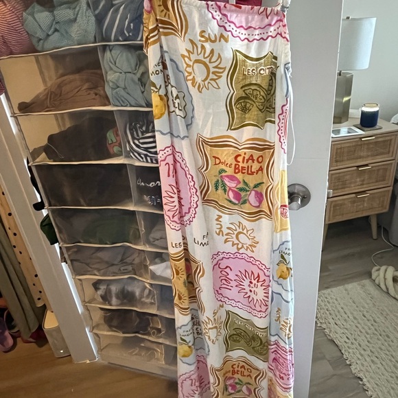 White Printed Maxi Slip Dress with Pink & Green Accents - Picture 2 of 3